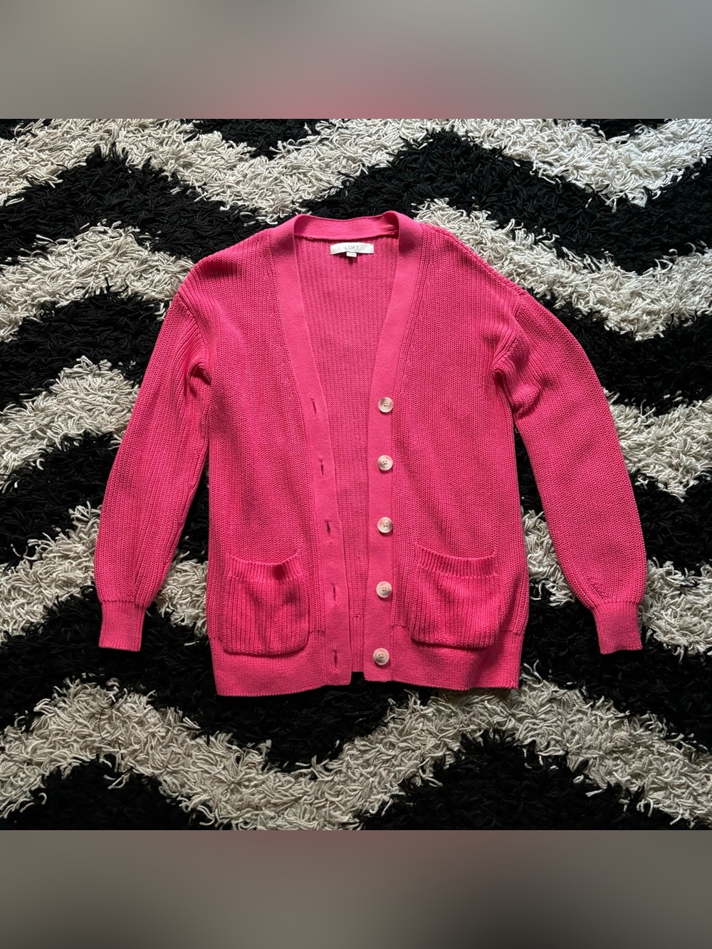 Loft Bright Pink Knit Button Up Cardigan
